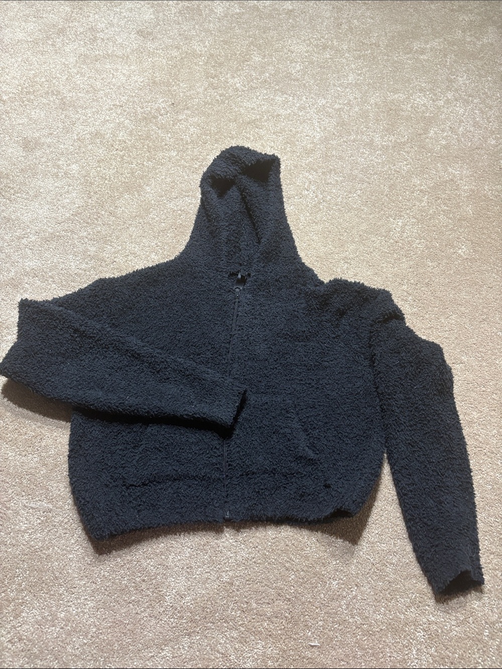 SKIMS Black Plush Hooded Zip Jacket